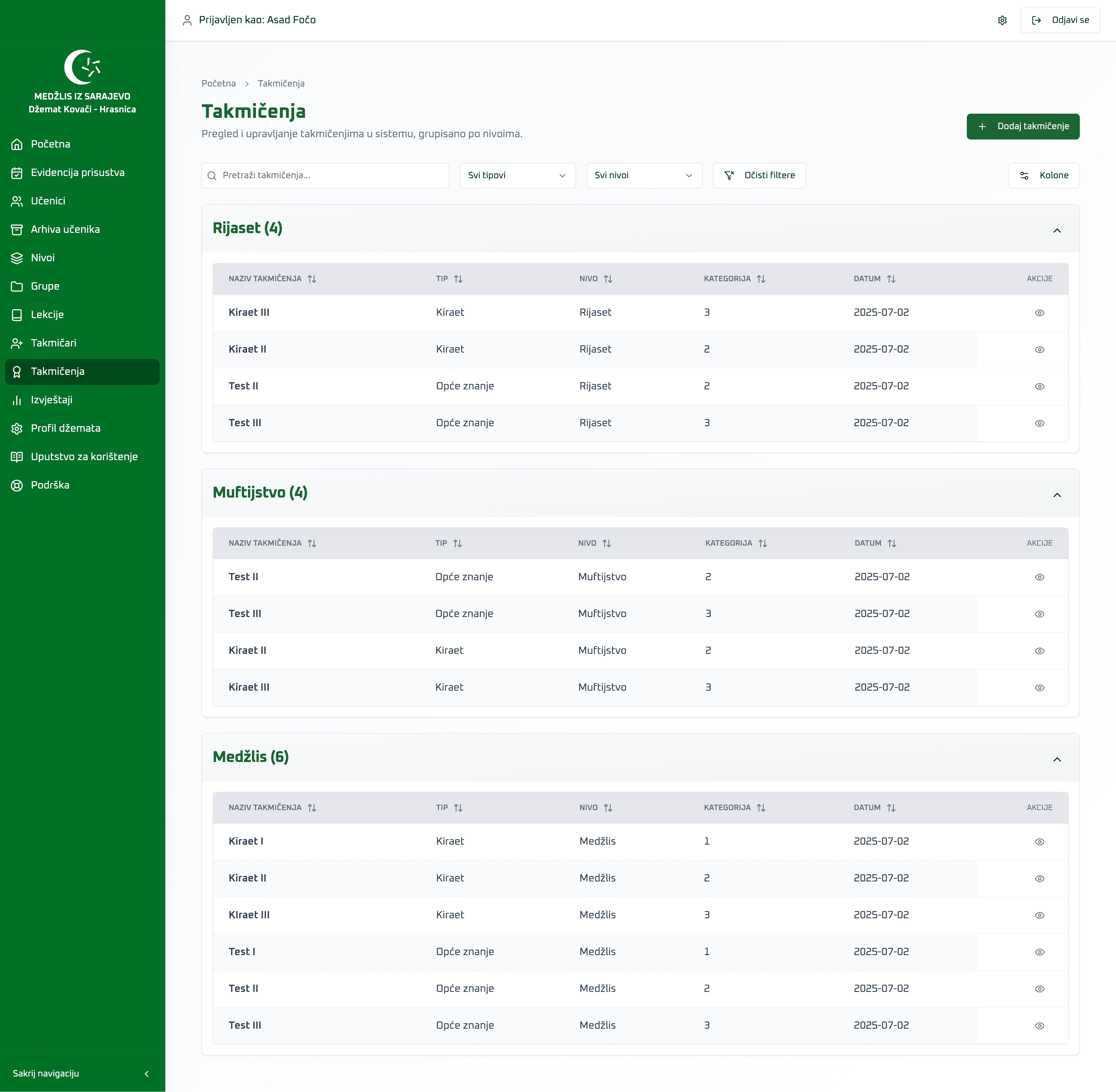 Upravljanje Takmičenjima i Rezultatima