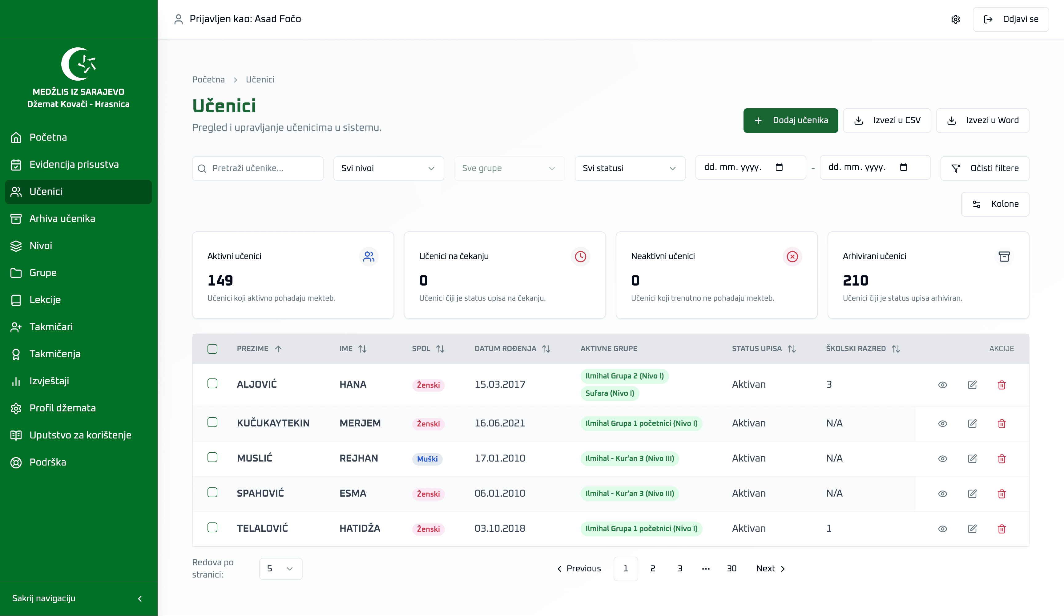 Upravljanje Učenicima i Grupama